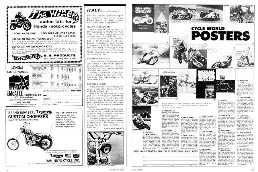 Van Nuys Cycle Inc. Triumph Custom Choppers Cycle World MAY 1971
