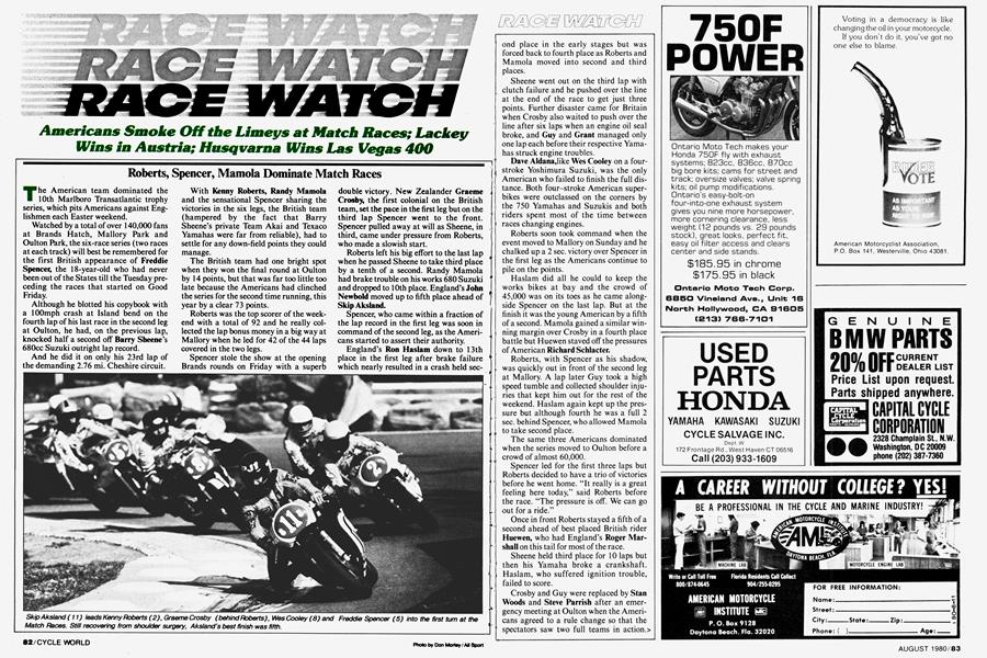 Americans Smoke Off the Limeys At Match Races; Lackey Wins In Austria; Husqvarna Wins Las Vegas 400