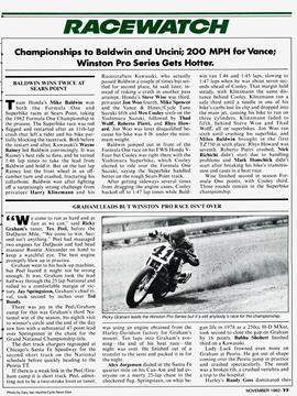 Championships To Baldwin And Uncini; 200 Mph For Vance; Winston Pro Series Gets Hotter., Page: 77 - NOVEMBER 1982 | Cycle World
