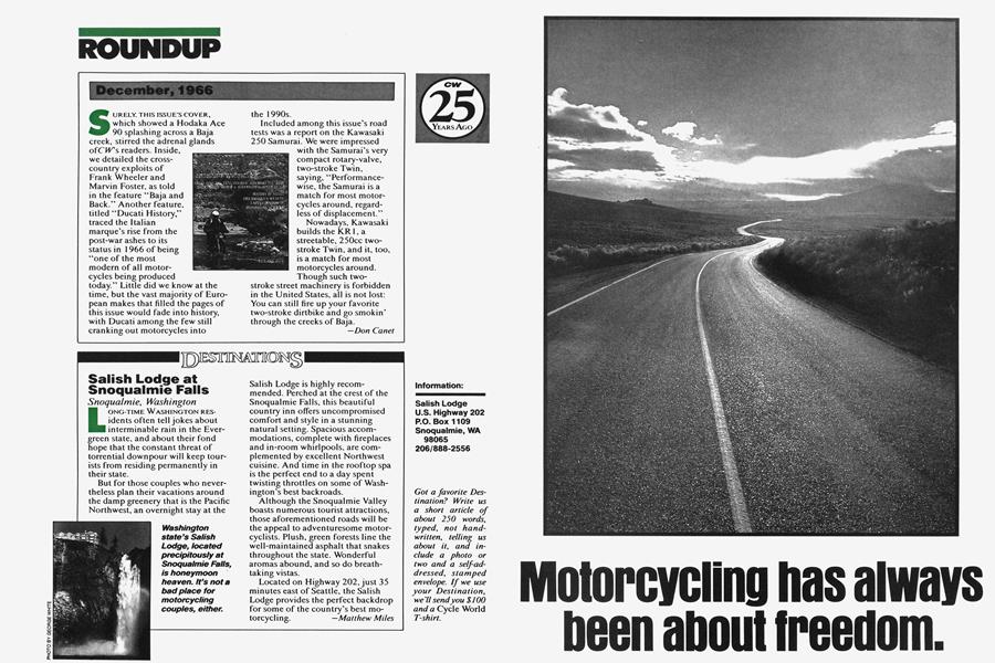 Cw 25 Years Ago December, 1966 Cycle World DECEMBER 1991