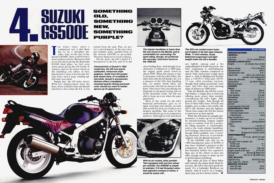 Barnlig Person med ansvar for sportsspil hestekræfter 4. Suzuki Gs500e | Cycle World | FEBRUARY 1992
