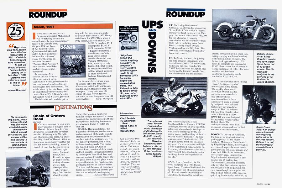 Cw 25 Years Ago March, 1967 Cycle World MARCH 1992