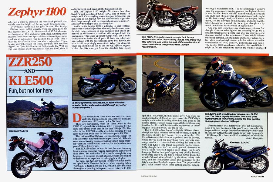 Zzr250 And Kle500 | Cycle World | MARCH 1992