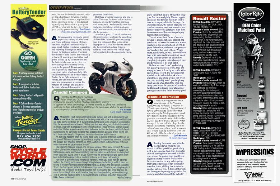 Recall Roster | Cycle World | NOVEMBER 2008
