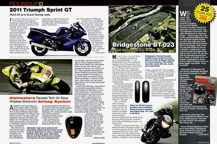 Brigestone Bt-023 | Cycle World | AUGUST '10