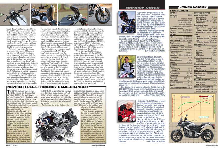 Nc700x: Fuel-Efficiency Game-Changer | Cycle World | NOVEMBER 2012